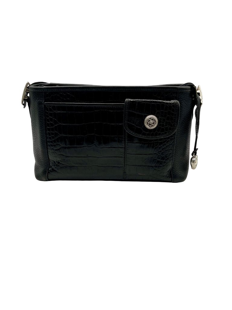 Brighton Black Pebbled Leather And Croc-Embossed Shoulder Bag